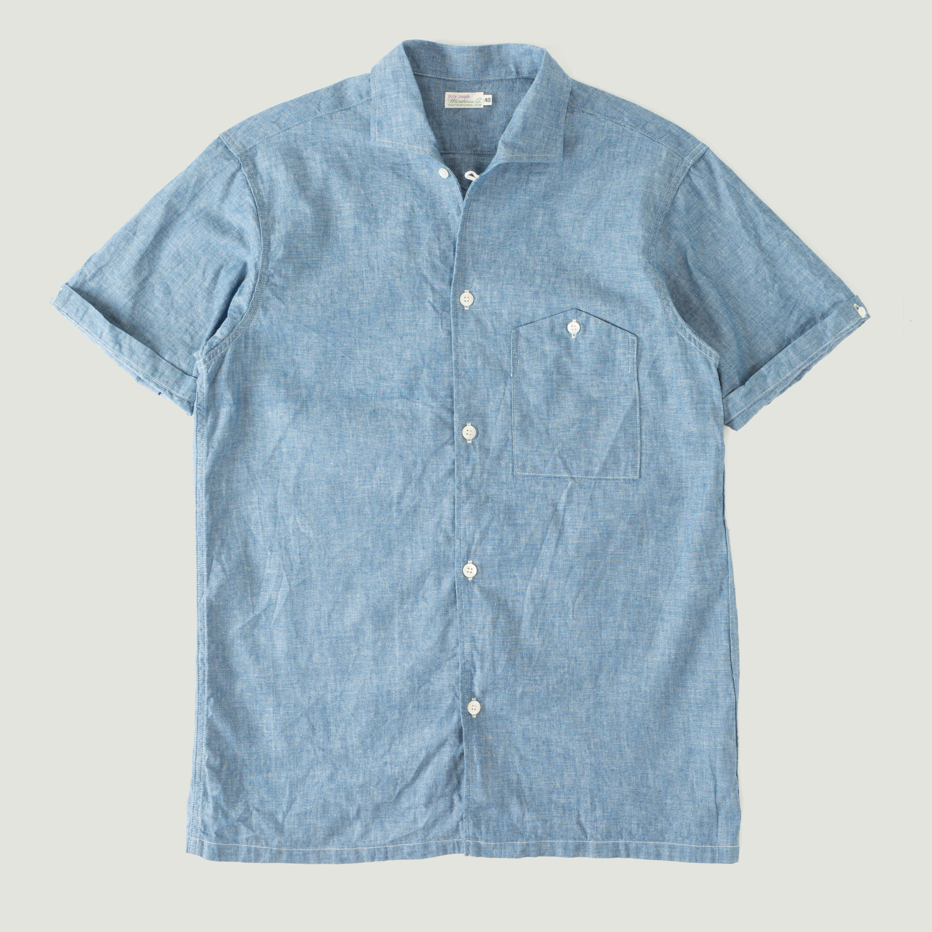 WAREHOUSE & CO. / Lot 3091 S/S Open Collar Shirt Chambray Blue