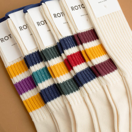 ROTOTO Coarse Ribbed Oldschool Crew Socks Chili Red/Blue