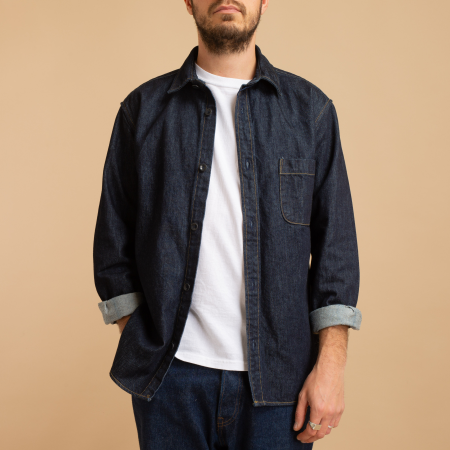 Blue Indigo Washed Denim Shirt –