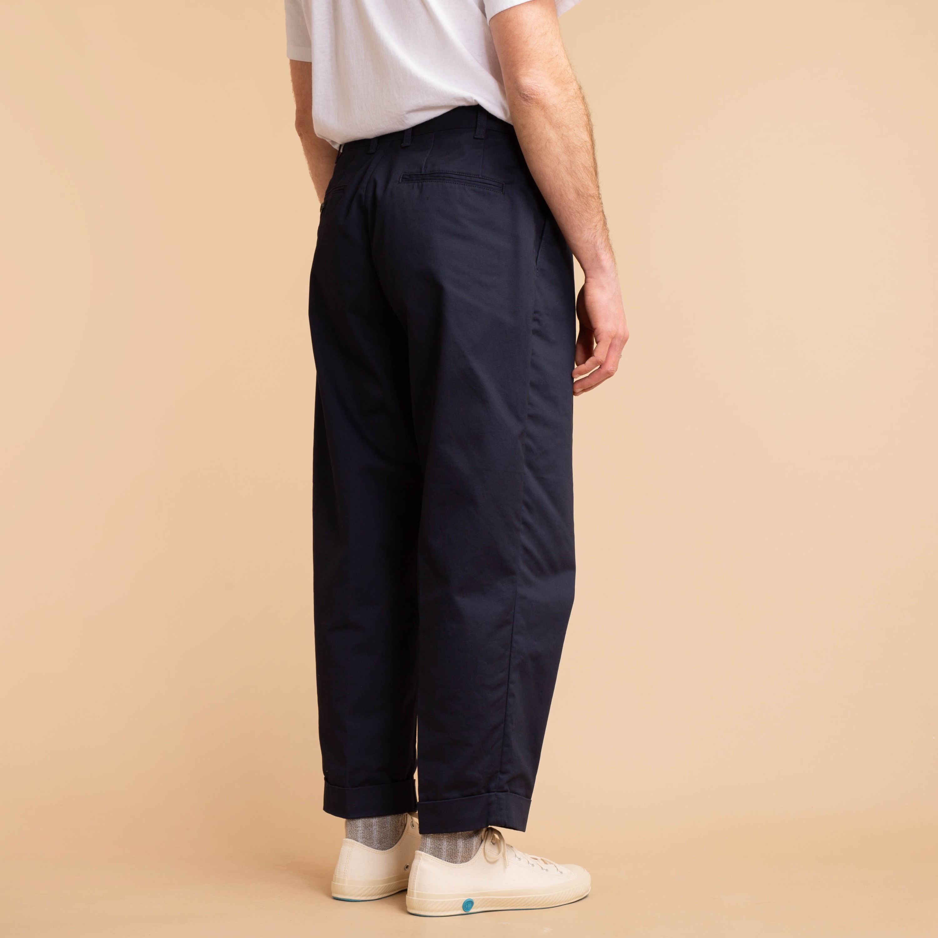BEAMS PLUS Pleats Twill Trousers Dark Navy
