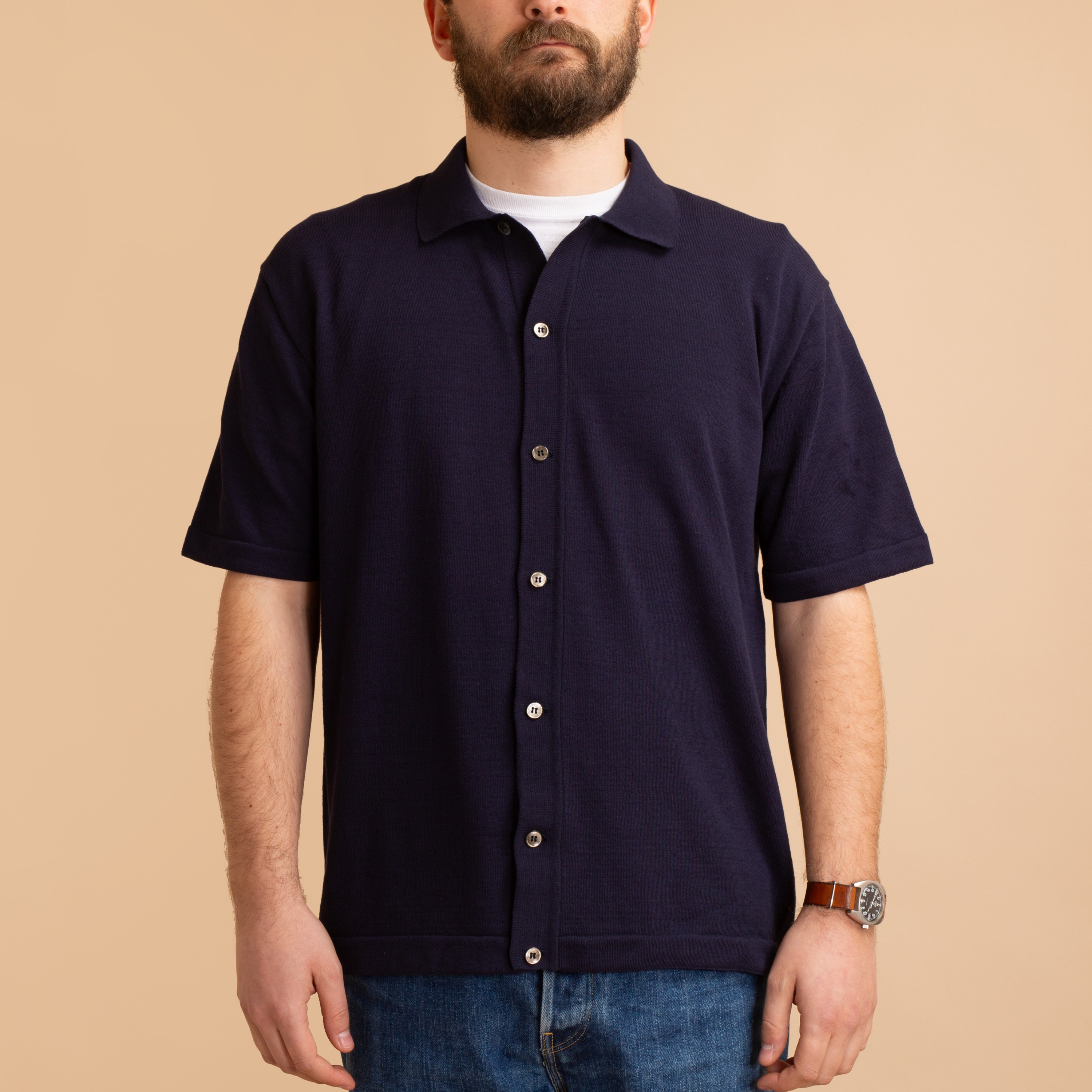 MOONCASTLE / Ice Cotton Open-Collar Shirt Navy