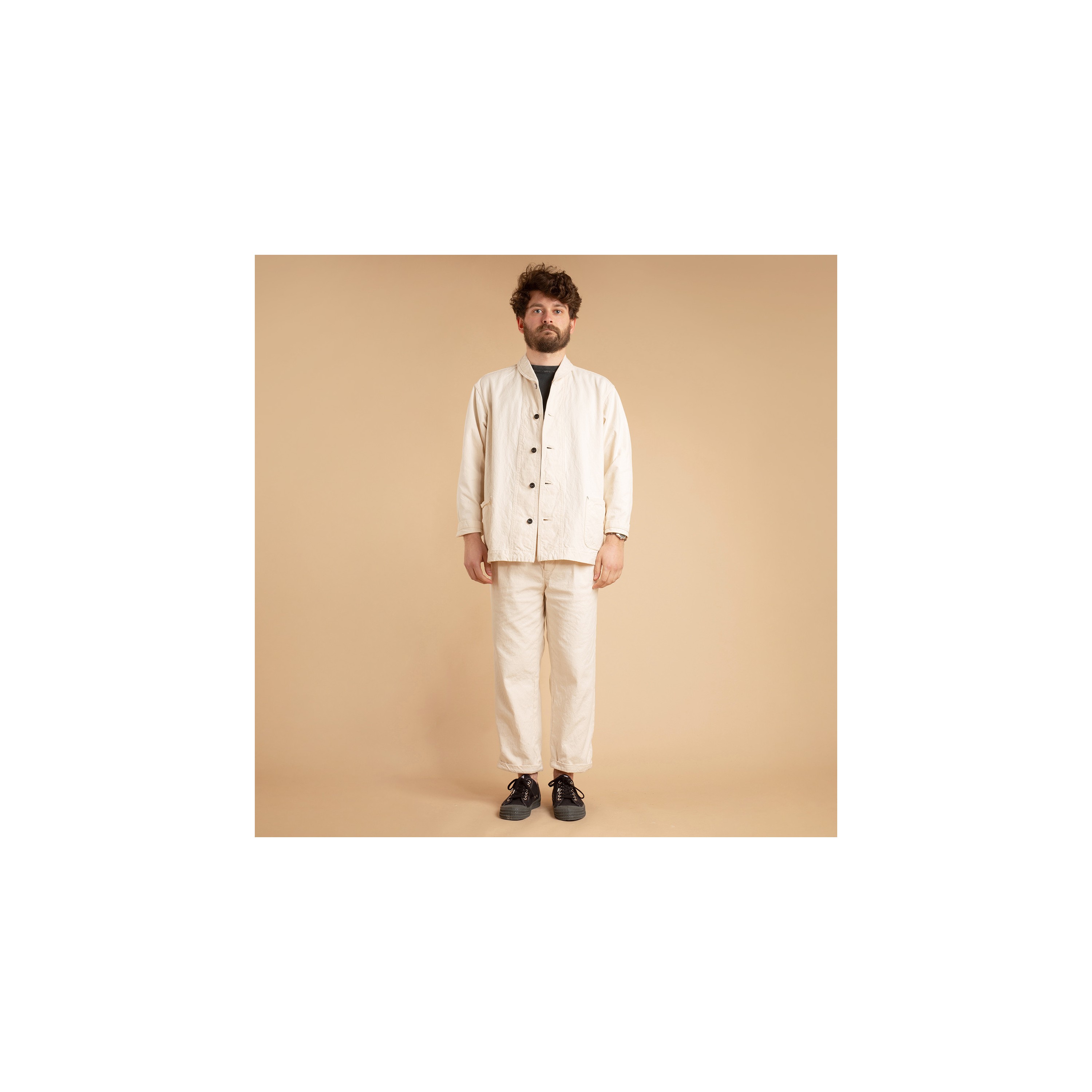 SEUVAS / 10oz Canvas 2 Tuck Trousers Natural