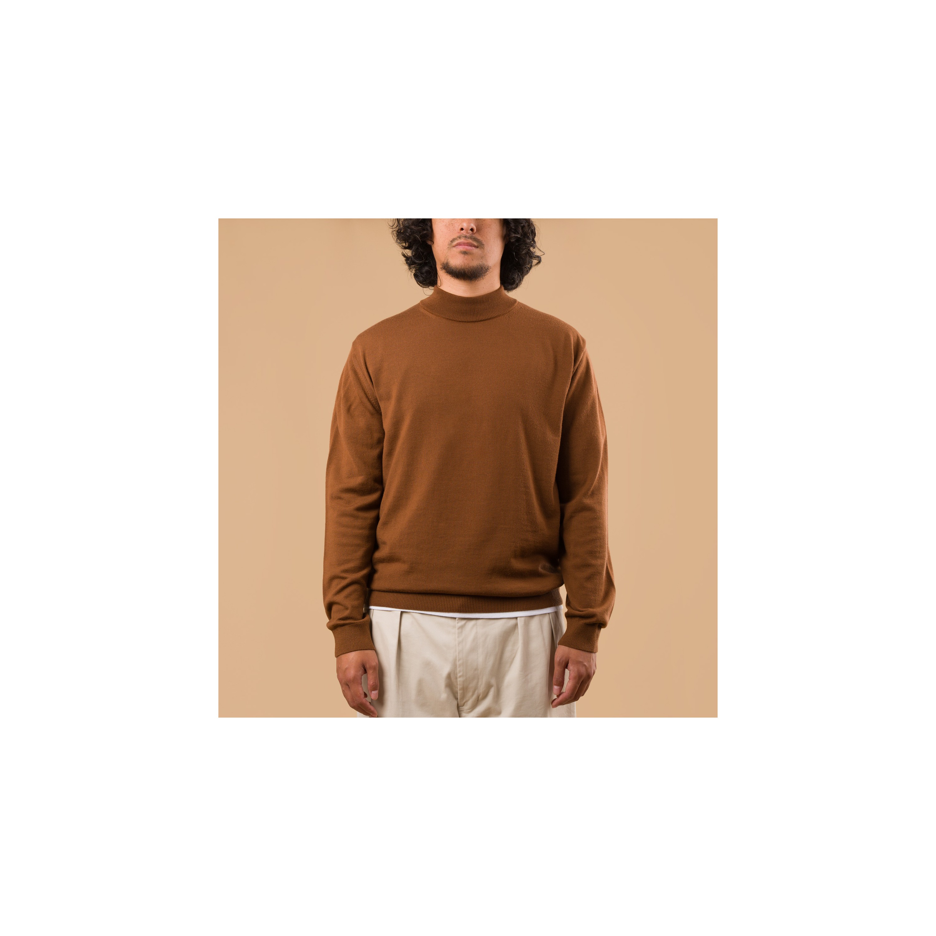 MOONCASTLE / 12G Wool Mock Neck Nutmeg