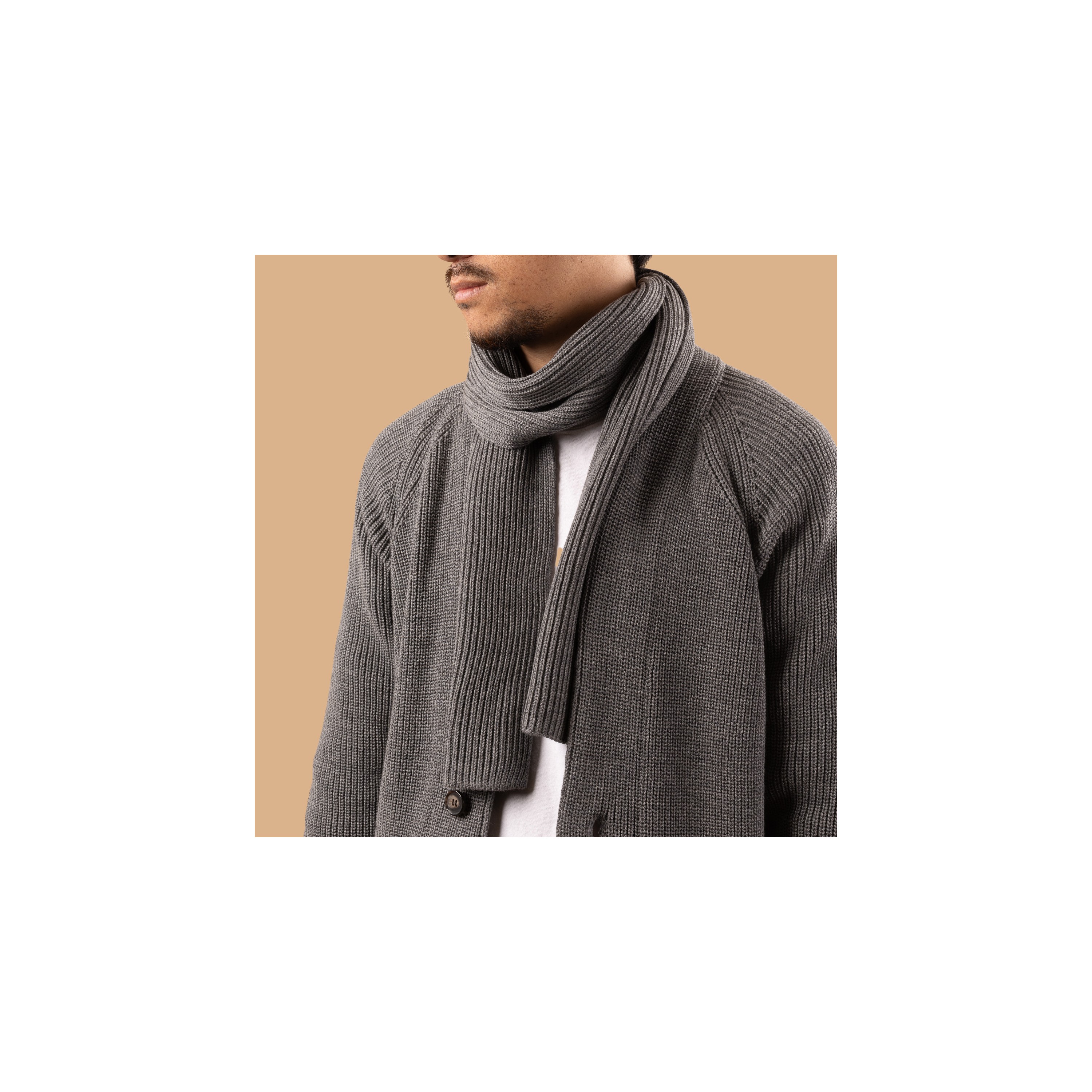 BATONER / Solid Wool Rib Muffler Melange Gray