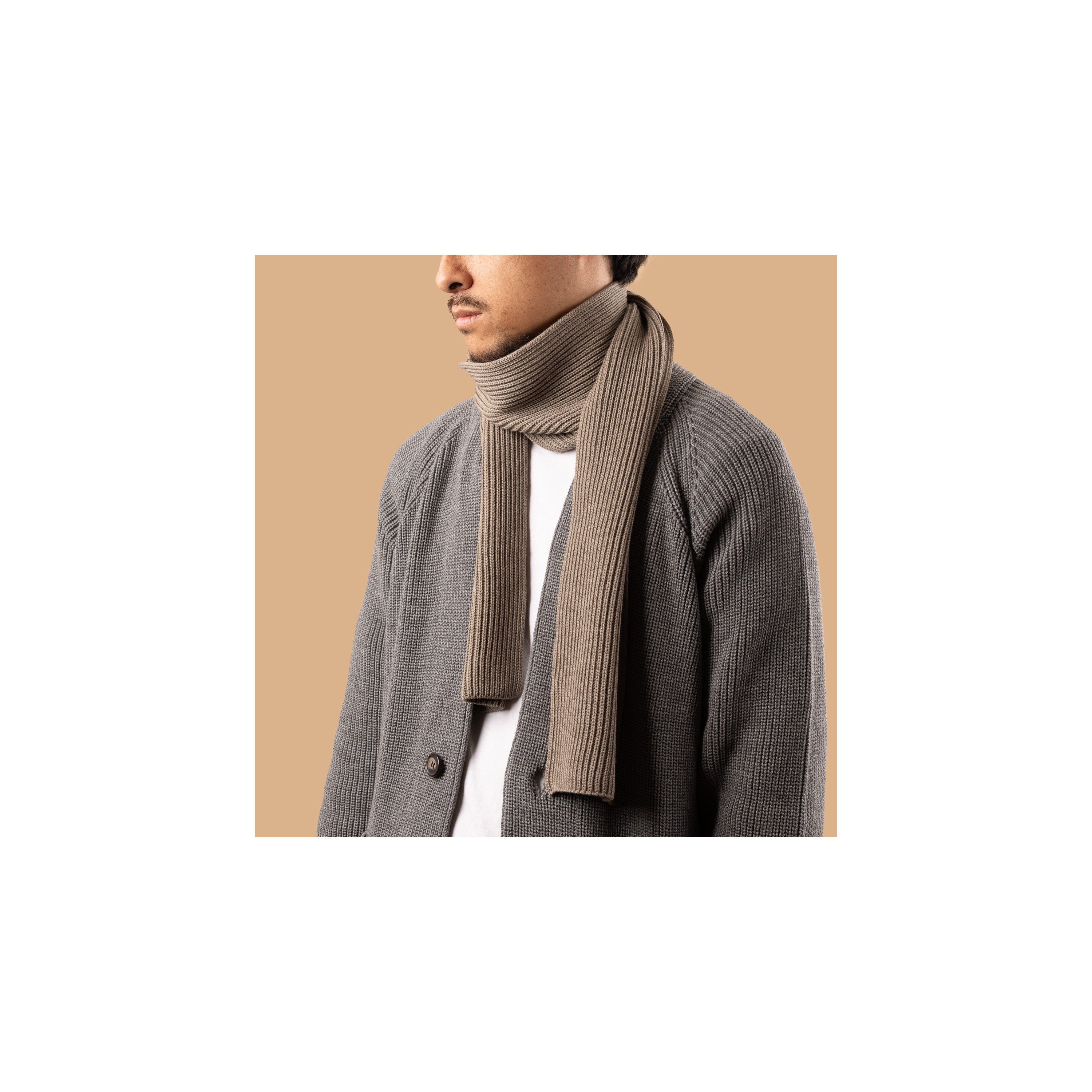 BATONER / Solid Wool Rib Muffler Melange Gray