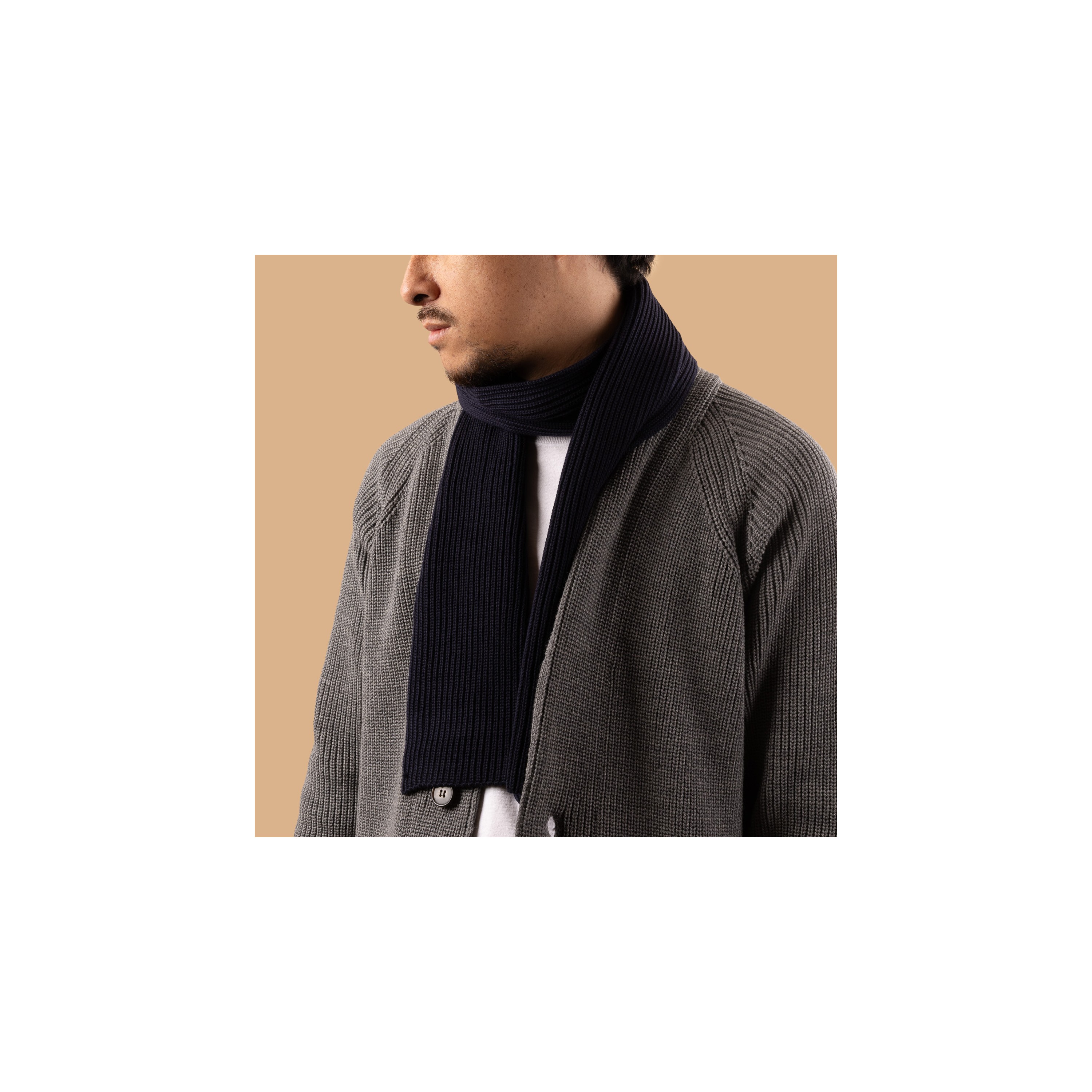BATONER / Solid Wool Rib Muffler Navy