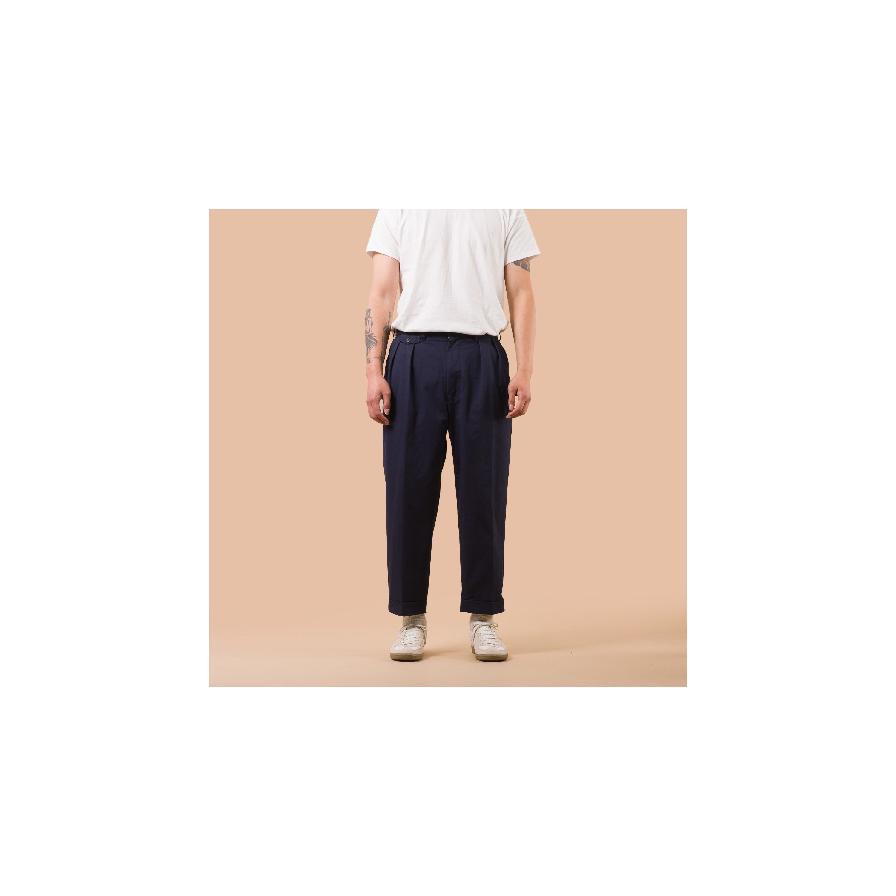BEAMS PLUS / 2 Pleats Twill Trousers Dark Navy