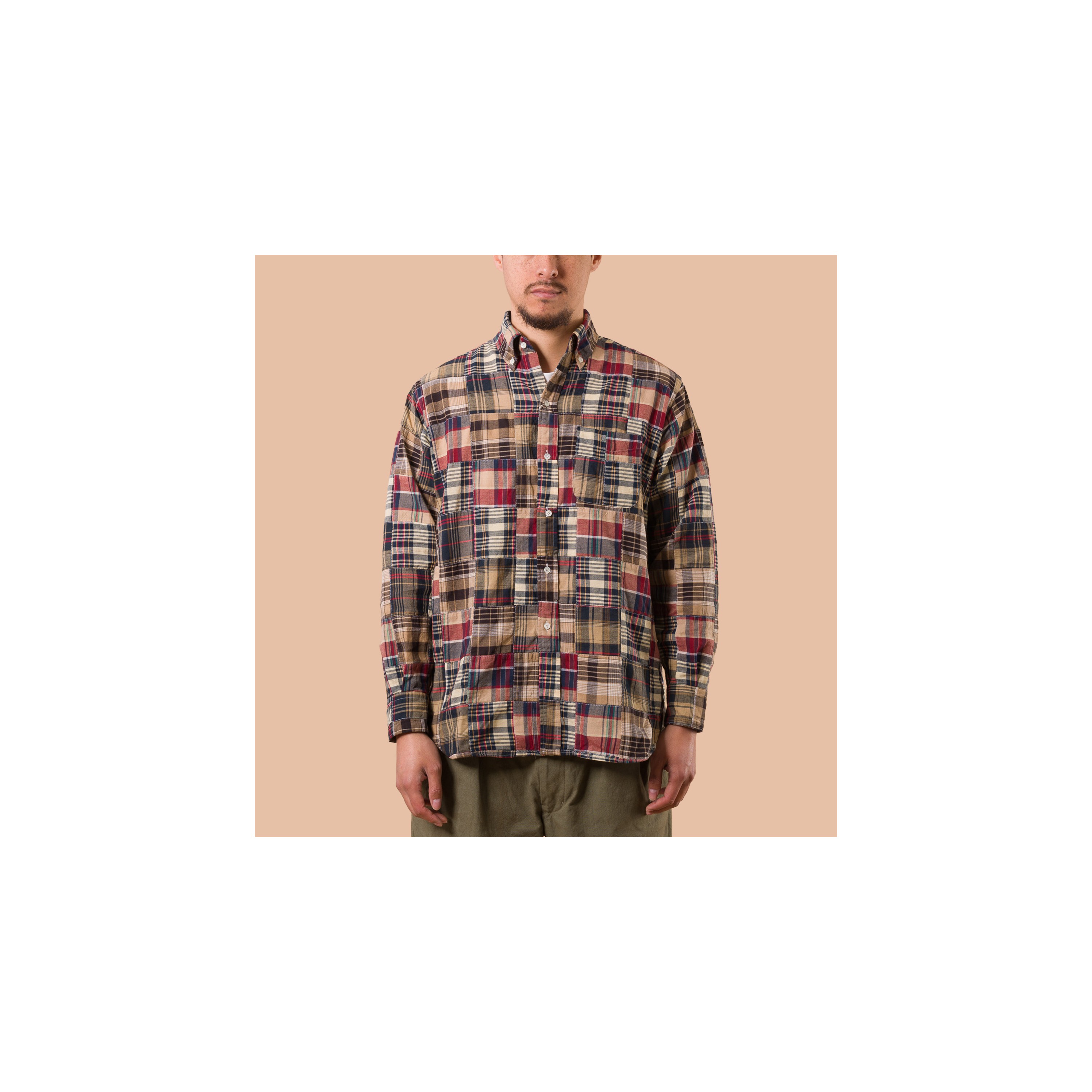 BEAMS PLUS / B.D. Classic-fit Patchwork Madras Navy