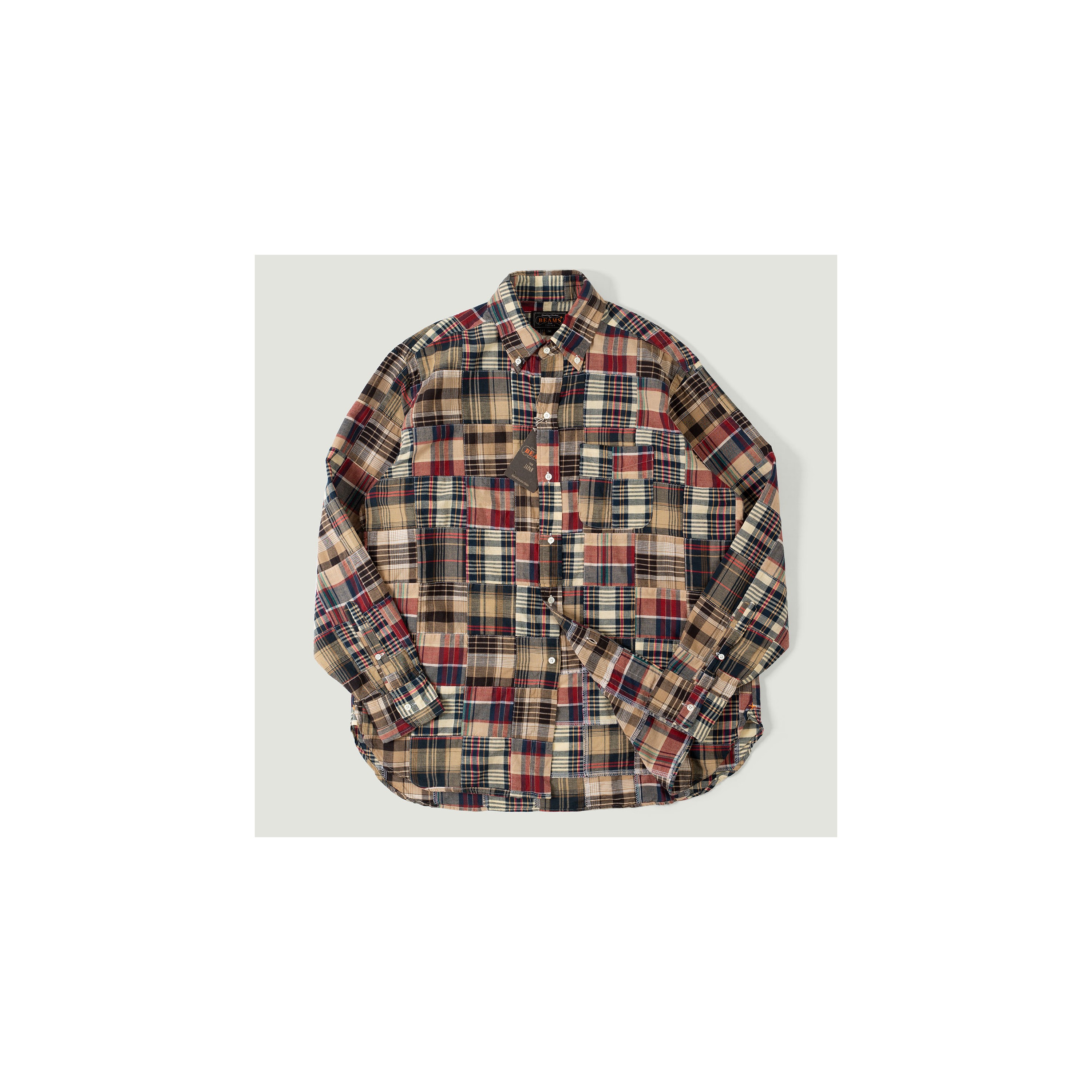 BEAMS PLUS / B.D. Classic-fit Patchwork Madras Navy