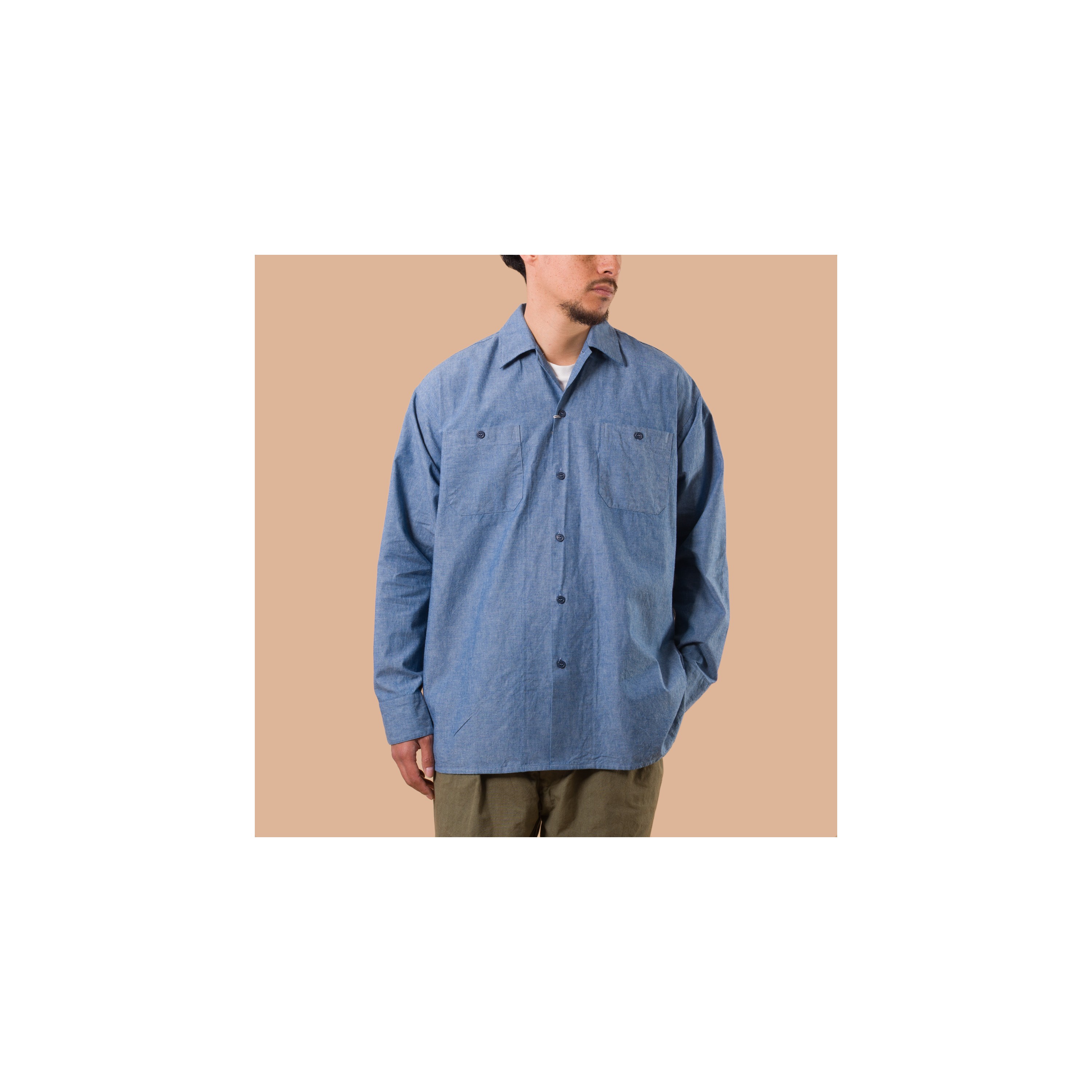 BEAMS PLUS / Mil Open Collar Chambray Sax
