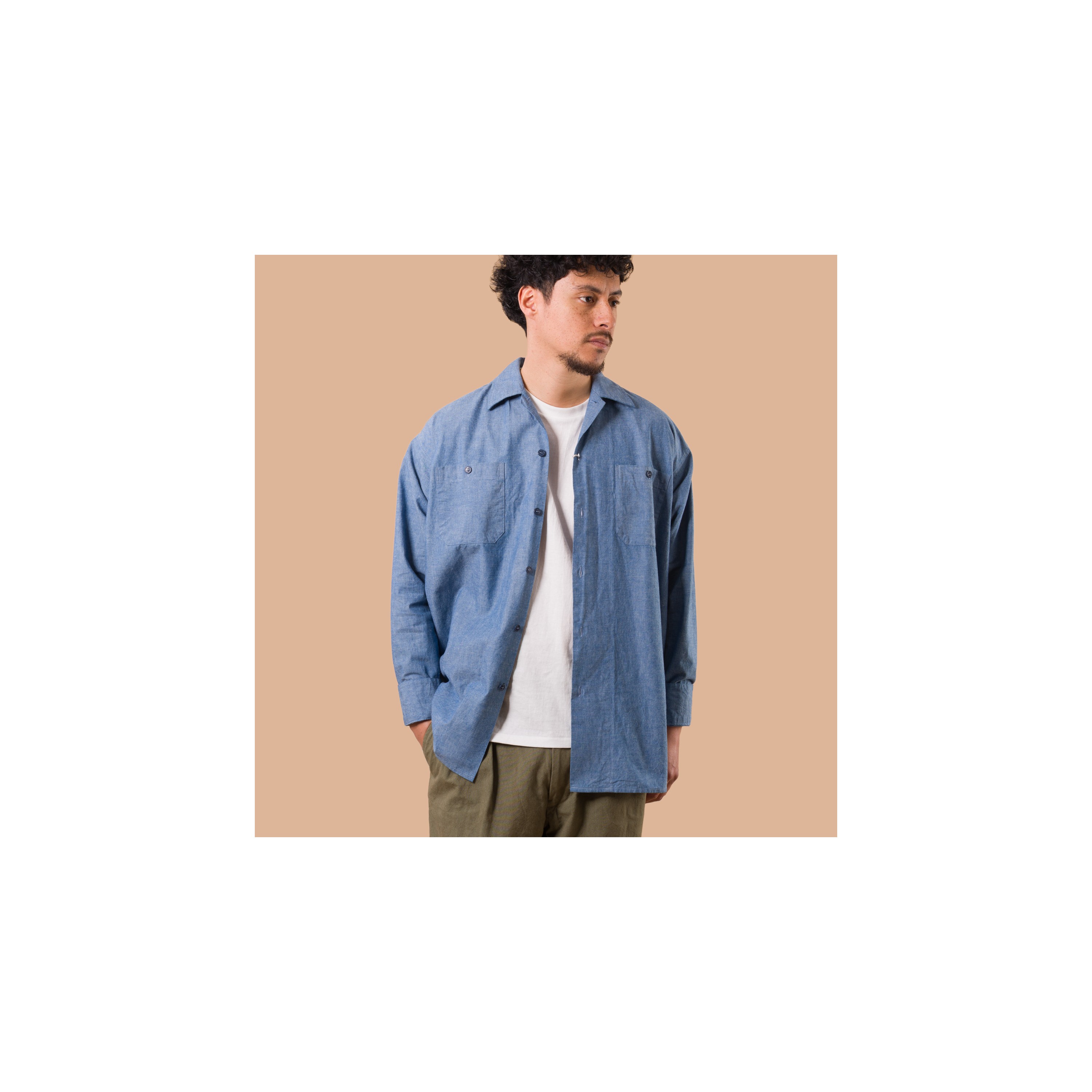 BEAMS PLUS / Mil Open Collar Chambray Sax