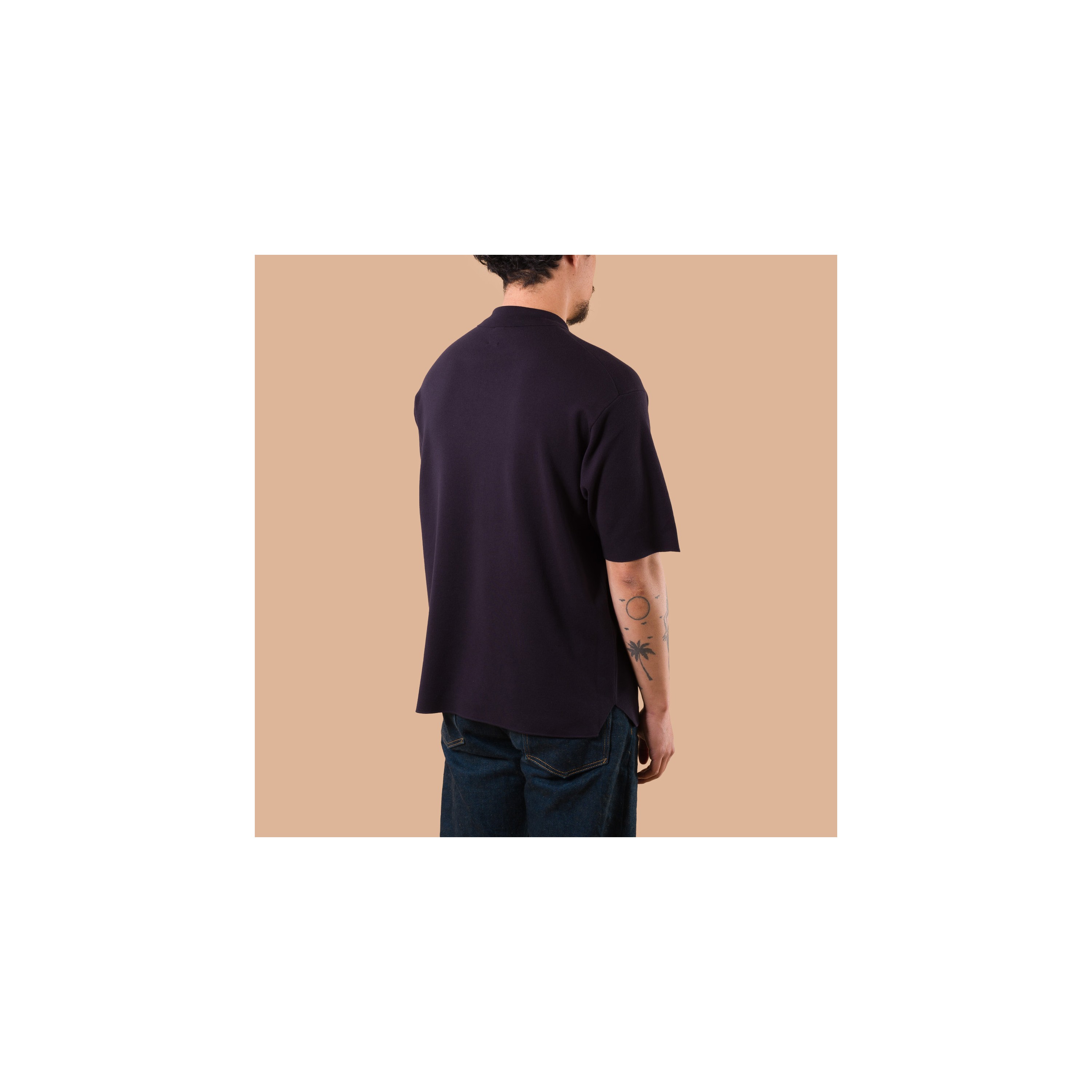 BATONER / 32G Smooth Knit Short Sleeve Polo Navy