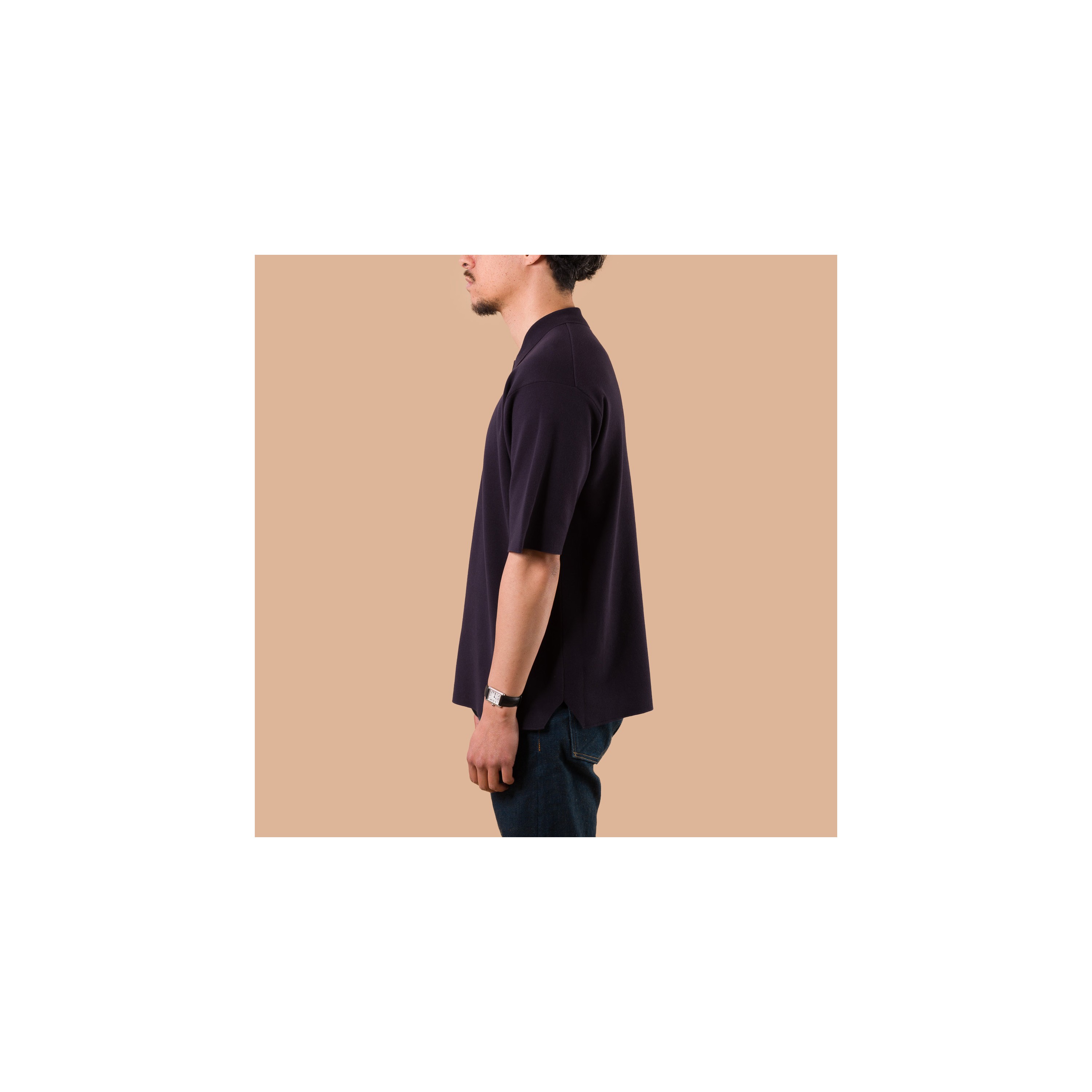 BATONER / 32G Smooth Knit Short Sleeve Polo Navy
