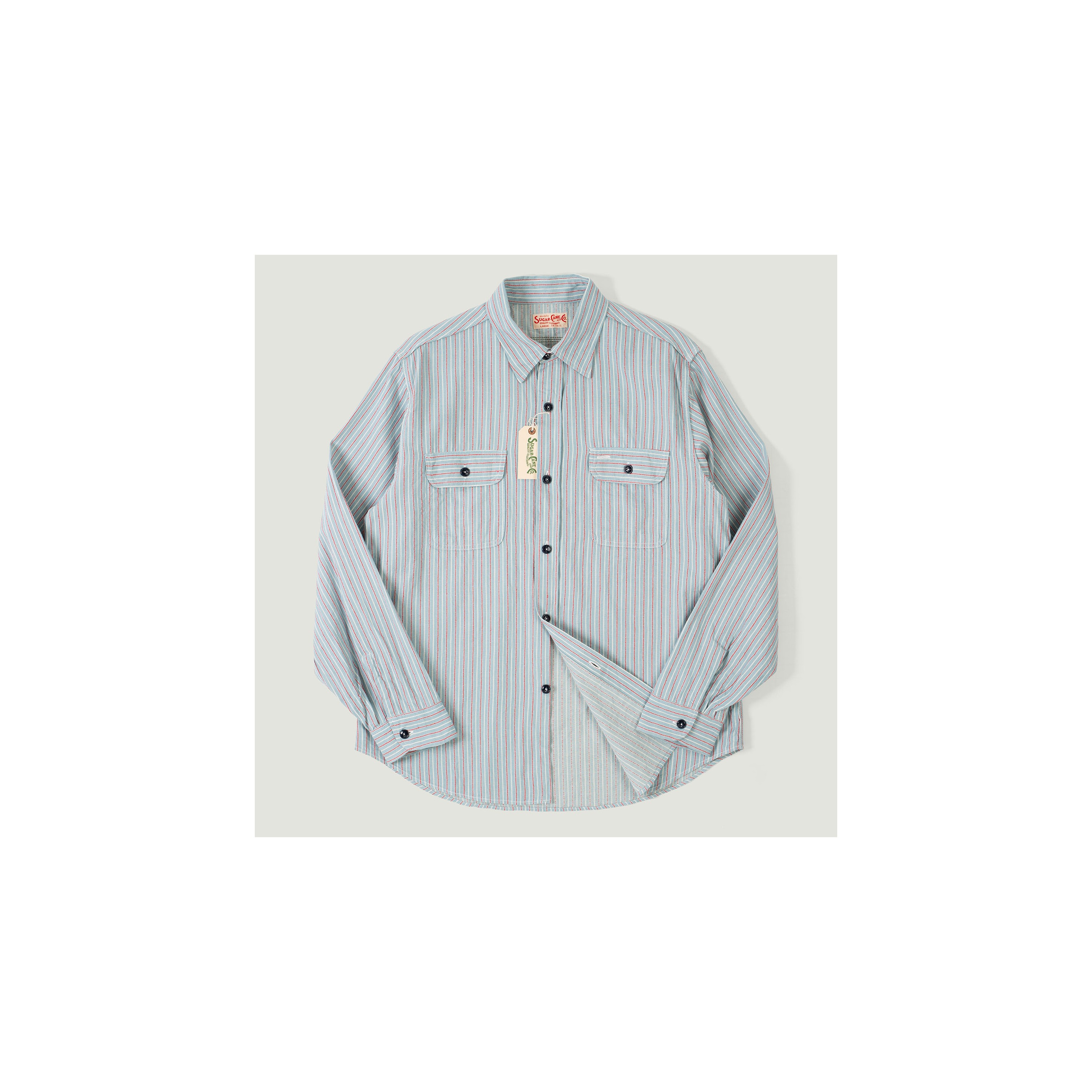 SUGAR CANE / Long Sleeve Dobby Stripe Work Shirt Blue