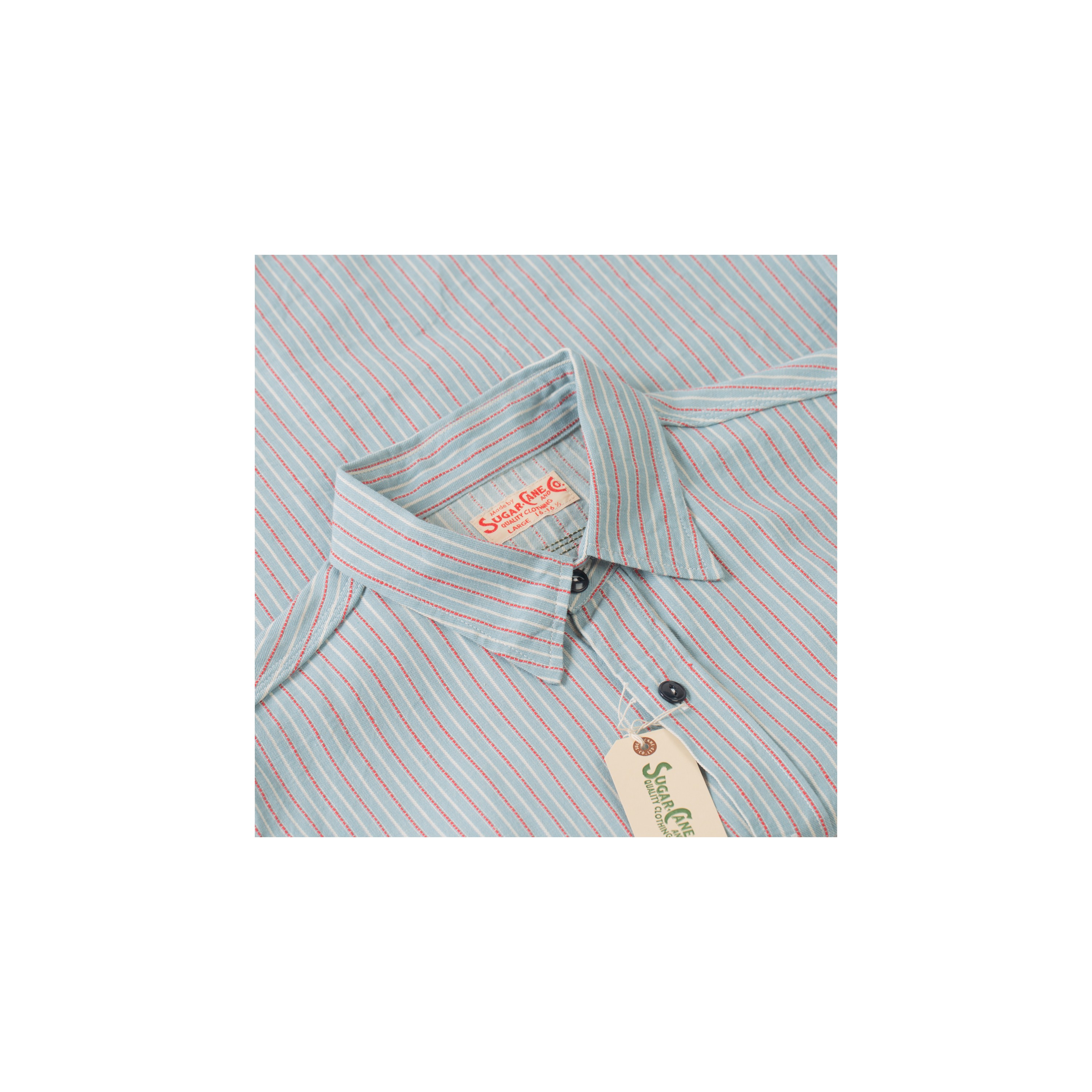 SUGAR CANE / Long Sleeve Dobby Stripe Work Shirt Blue