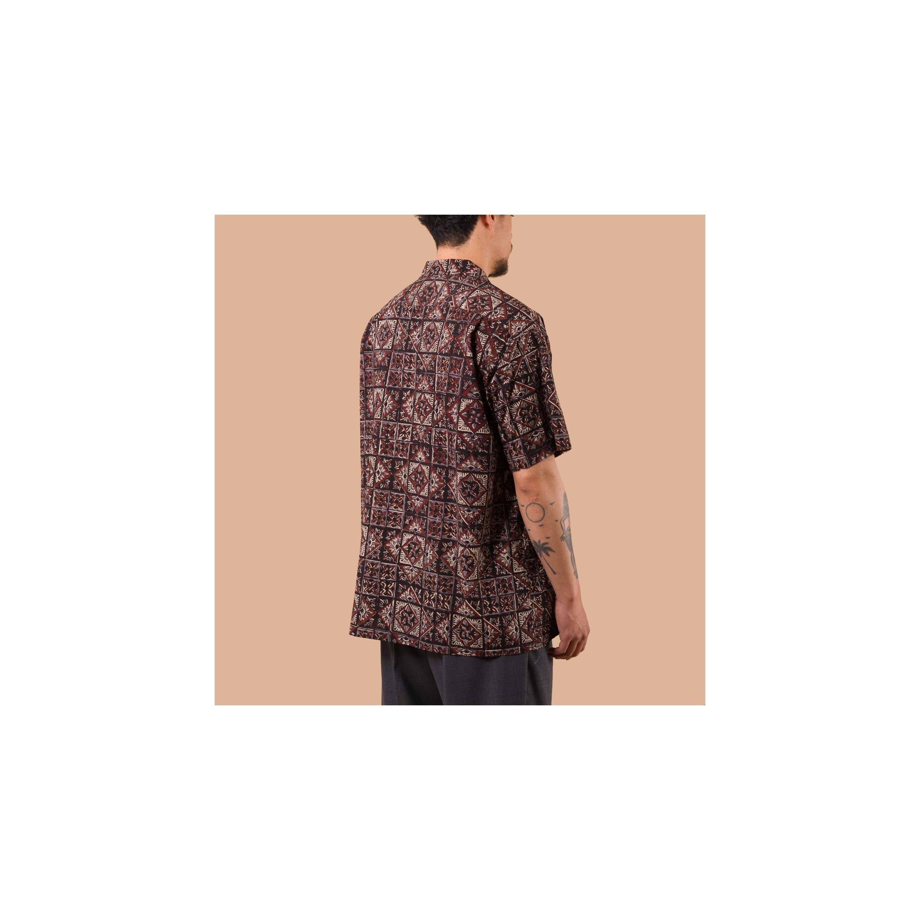 BEAMS PLUS / Open Collar Block Print Purple