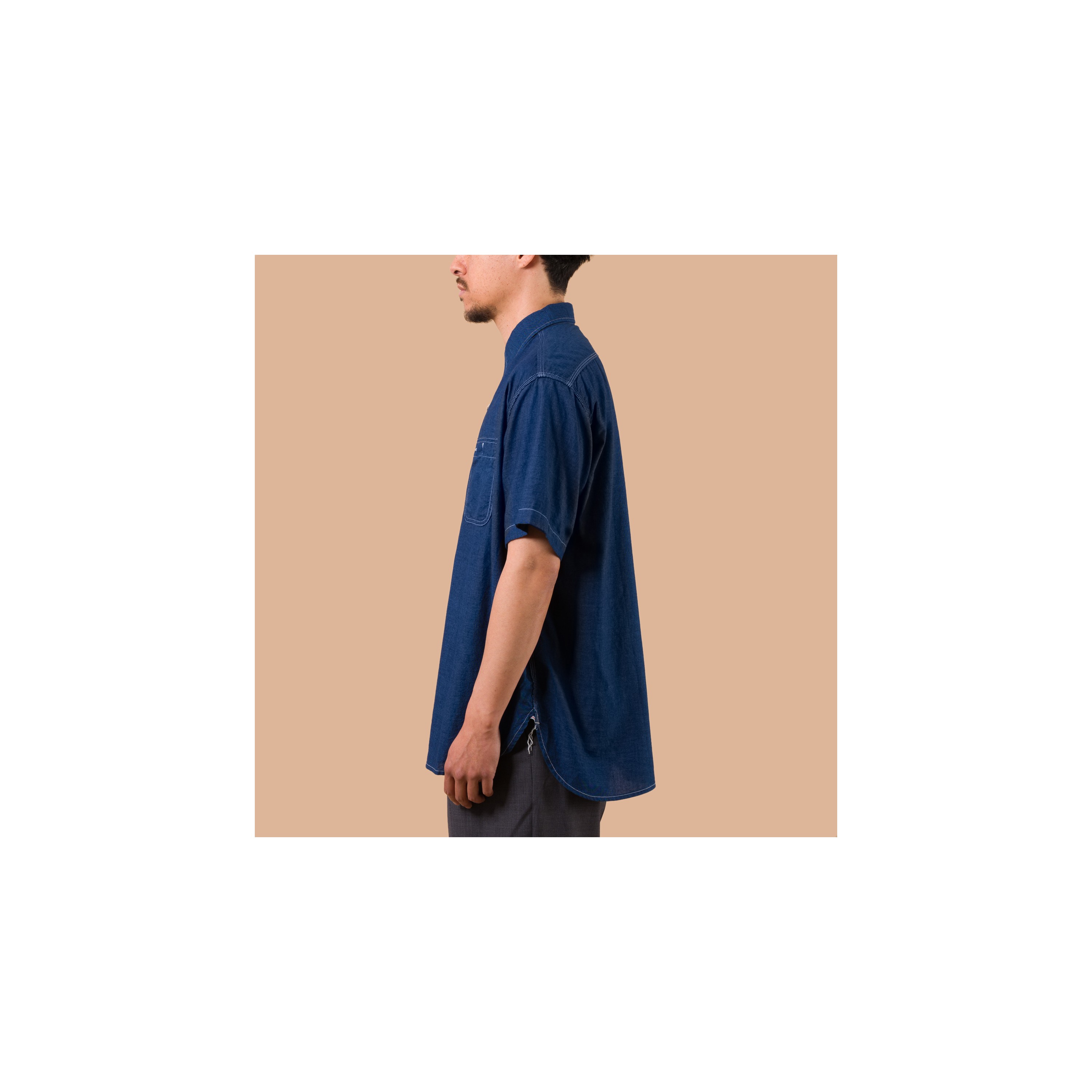 BEAMS PLUS / Short Sleeve Workshirt Plain Indigo Chambray