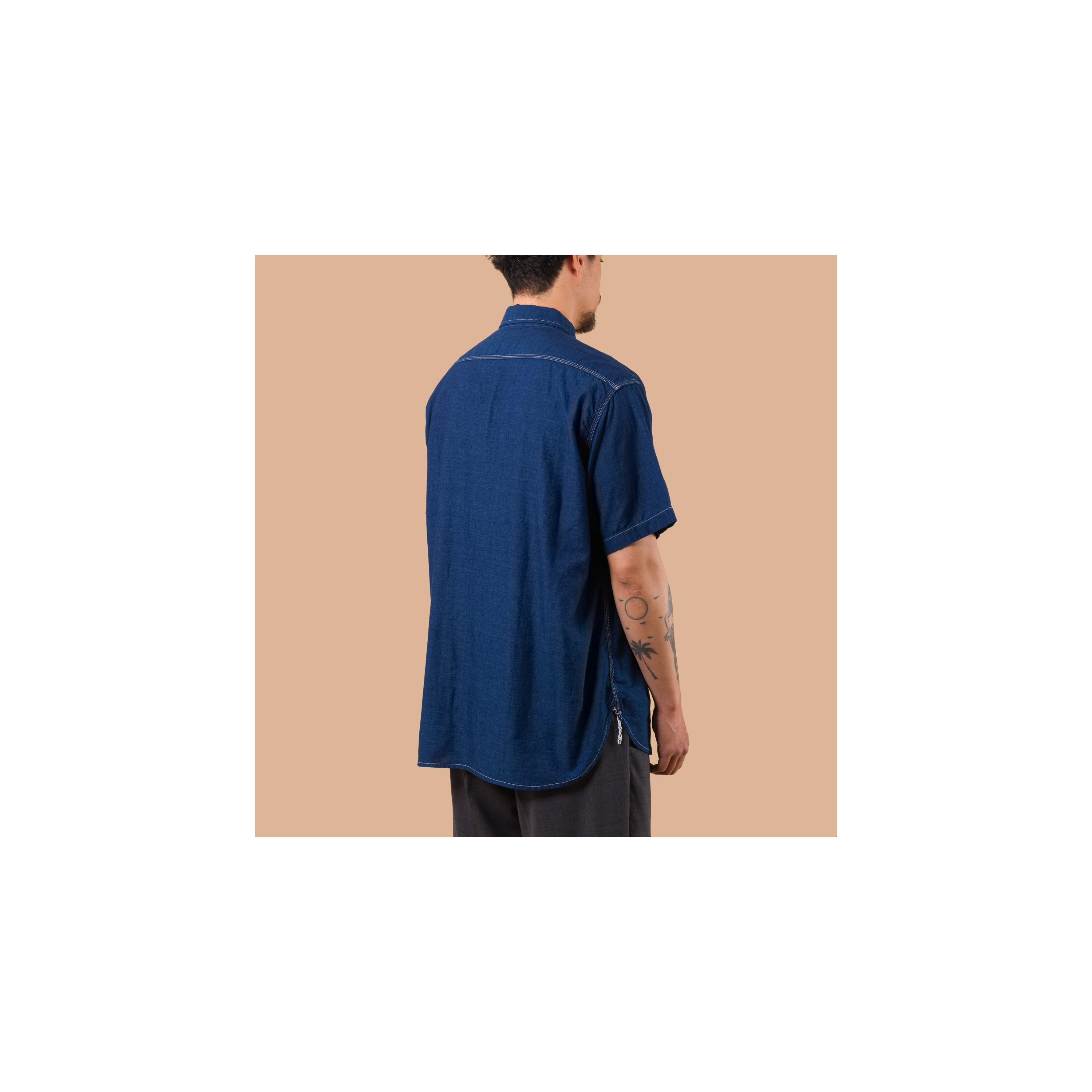 BEAMS PLUS / Short Sleeve Workshirt Plain Indigo Chambray