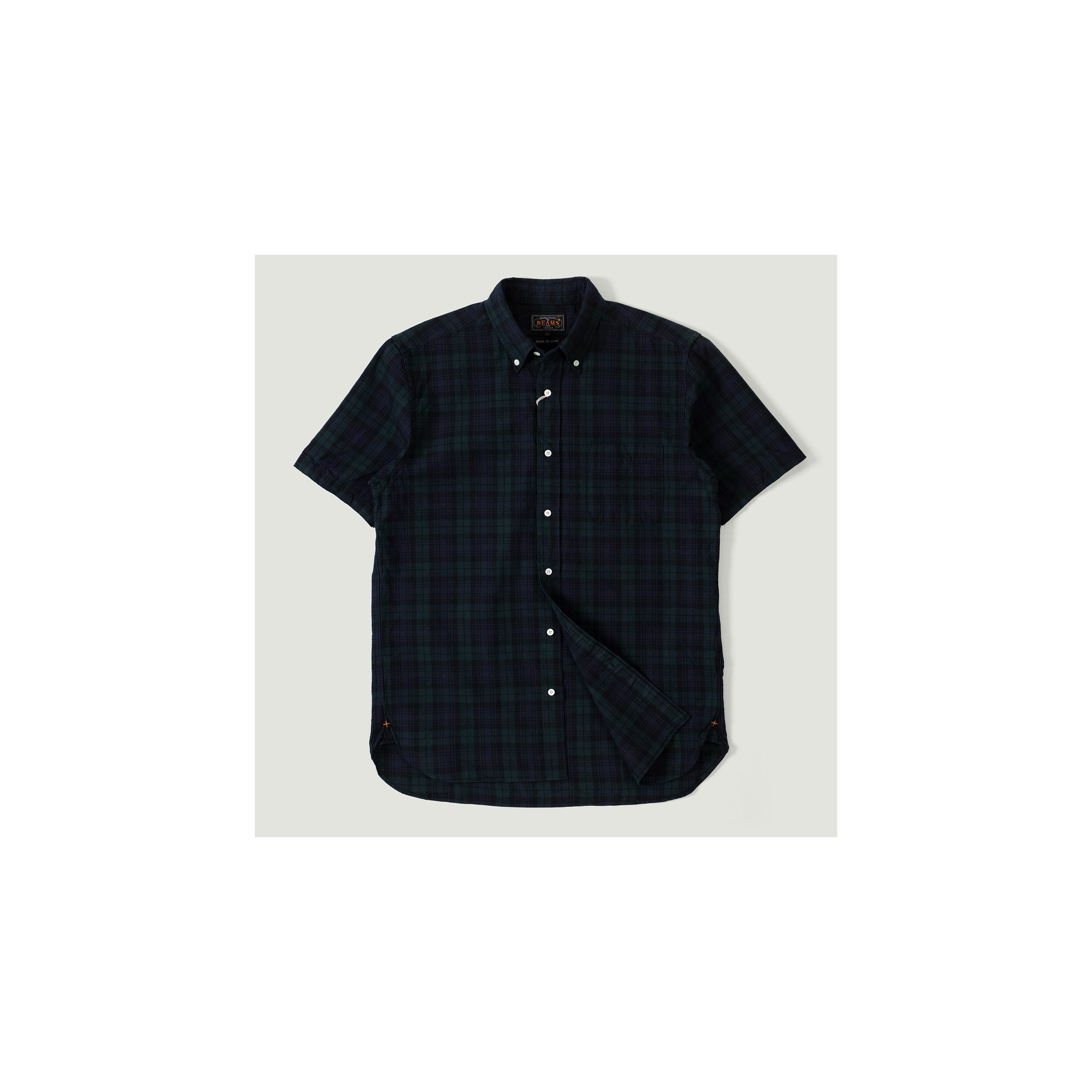 トップス RHC Indigo Black Watch Shirts BEAMS PLUS / B.D. Short Sleeve Indigo Yarn Tartan Black Watch
