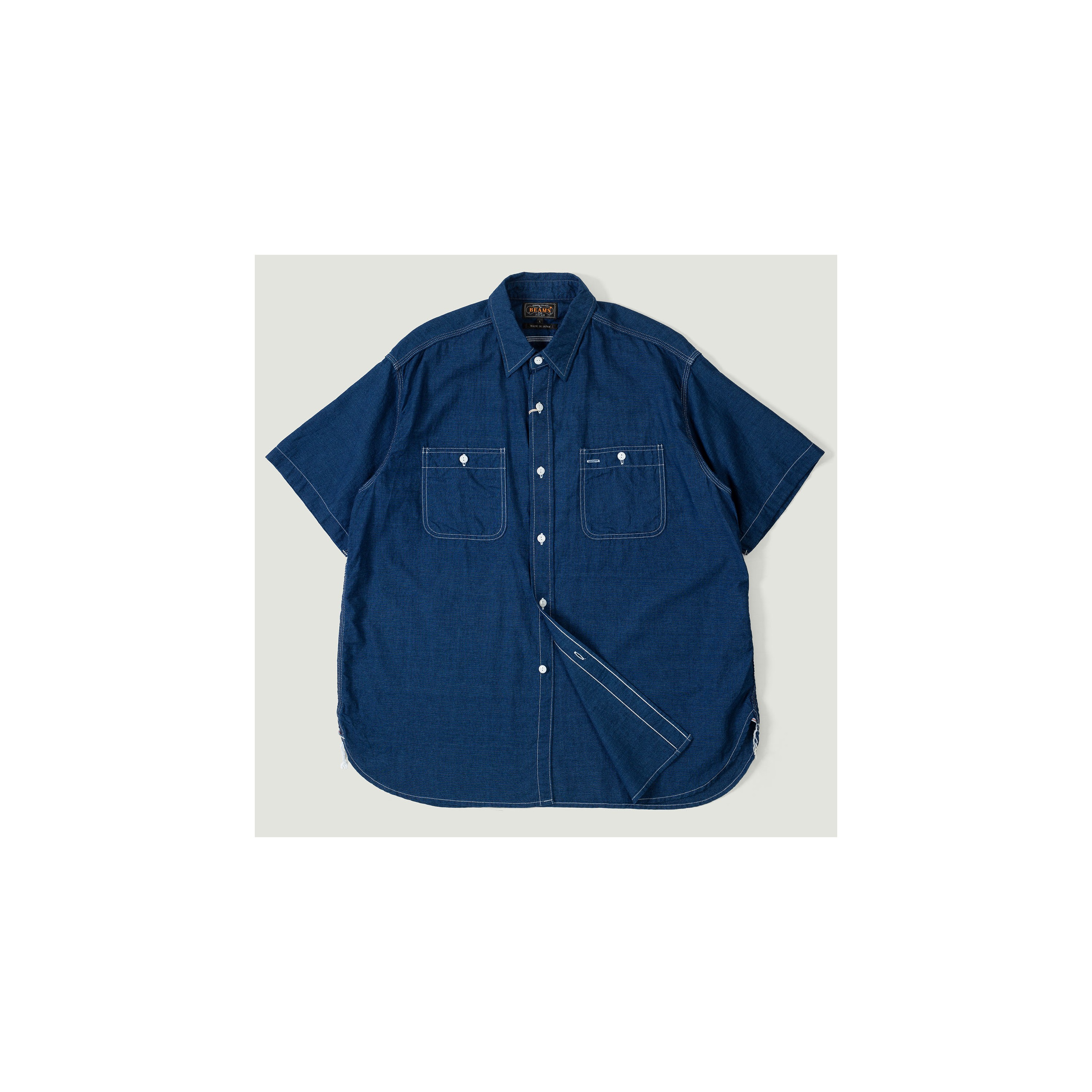 BEAMS PLUS / Short Sleeve Workshirt Plain Indigo Chambray