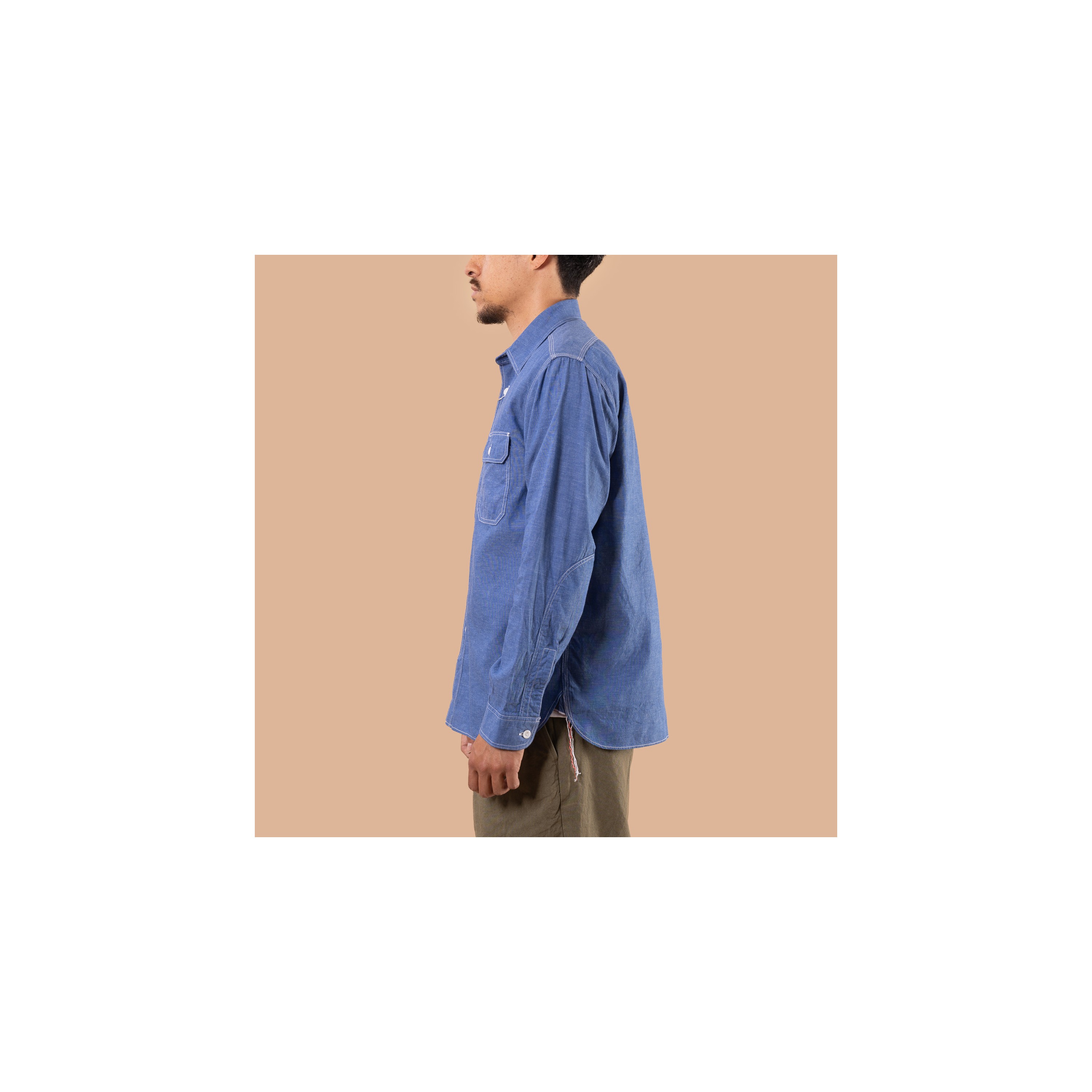 SUGAR CANE / VAT Dye Chambray Work Shirt Blue